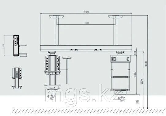 Консоль потолочная прикроватная типа Мост с плечевым блоком мод. TP-ICU-B